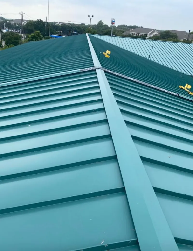 Green commercial metal roof ridge and valley for Metal Roof Repair in Irvine